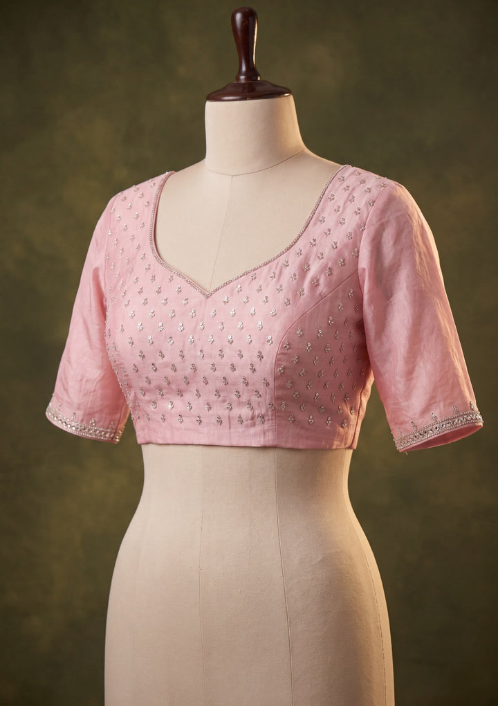 Pink Tissue Gold Stonework Saree With Matching Blouse Piece