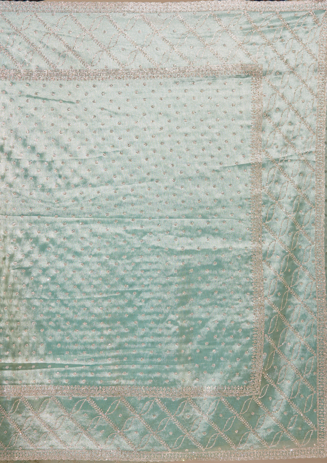 Sea Green Tissue Gold Stonework Saree With Matching Blouse Piece