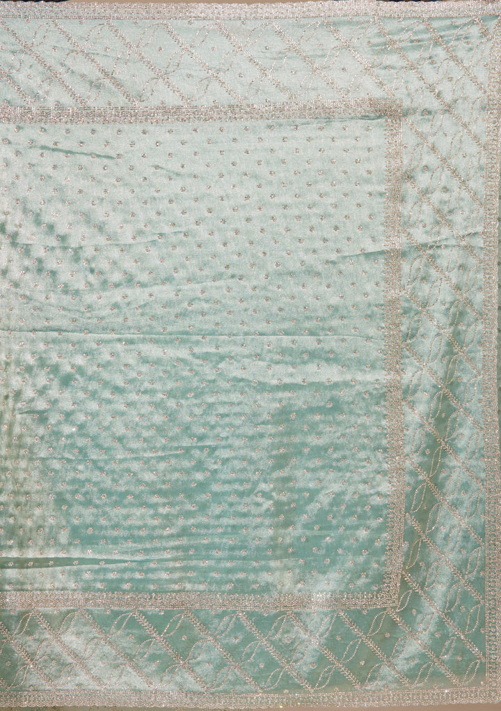 Sea Green Tissue Gold Stonework Saree With Matching Blouse Piece