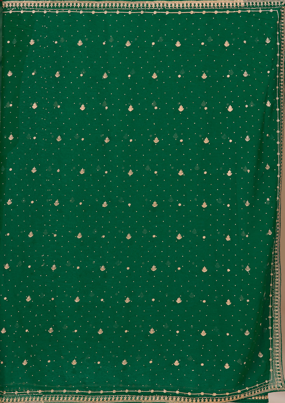 Bottle Green Georgette Gold Zariwork Saree With Matching Blouse Piece