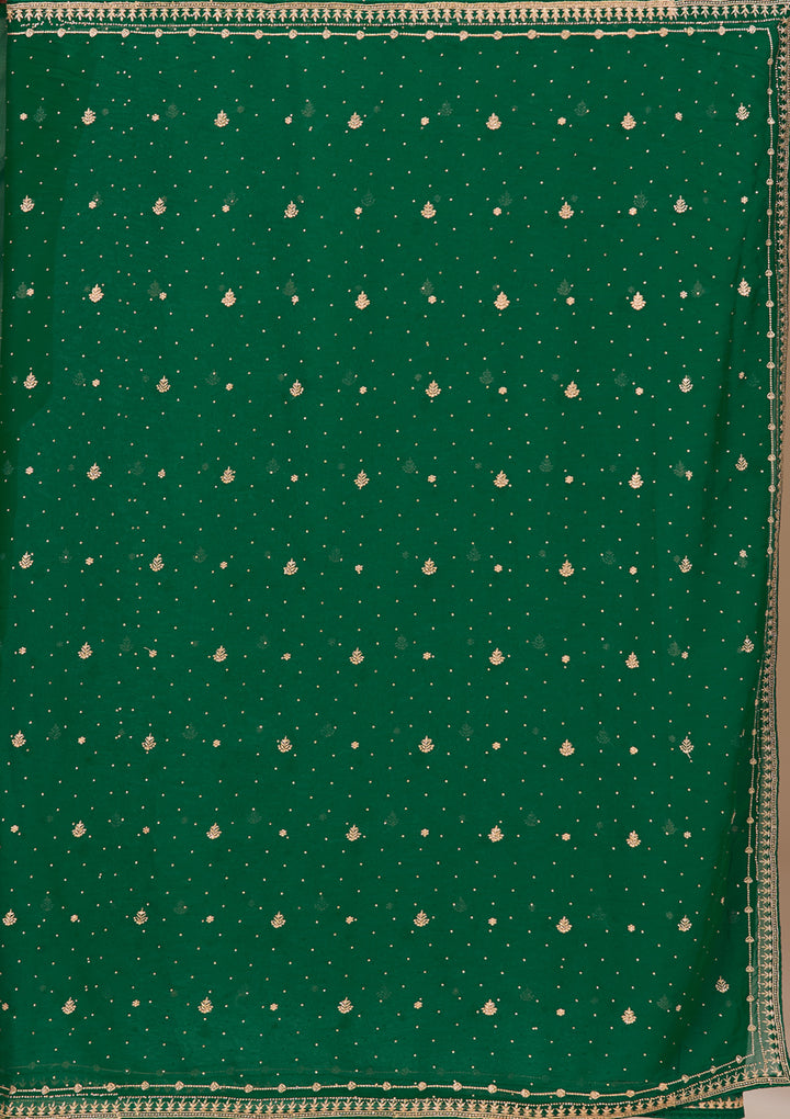 Bottle Green Georgette Gold Zariwork Saree With Matching Blouse Piece