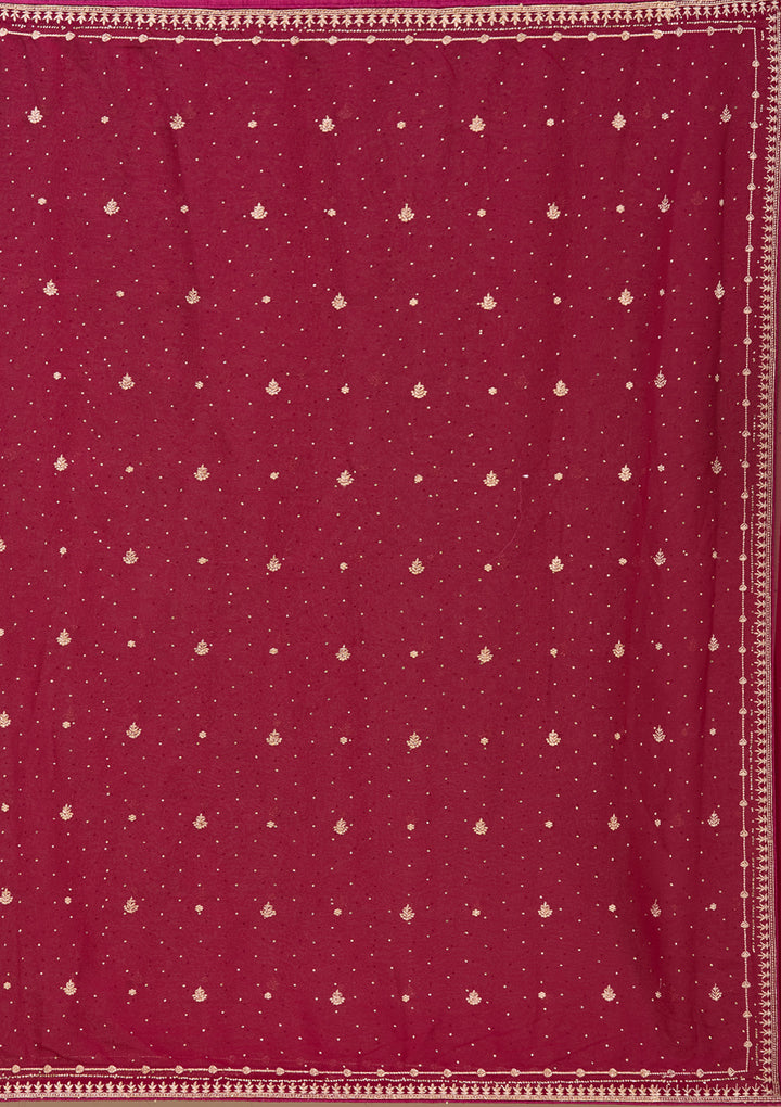 Wine Georgette Gold Zariwork Saree With Matching Blouse Piece