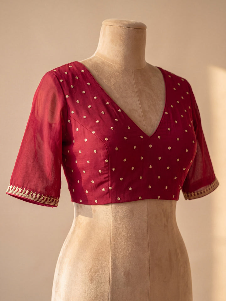 Wine Georgette Gold Zariwork Saree With Matching Blouse Piece