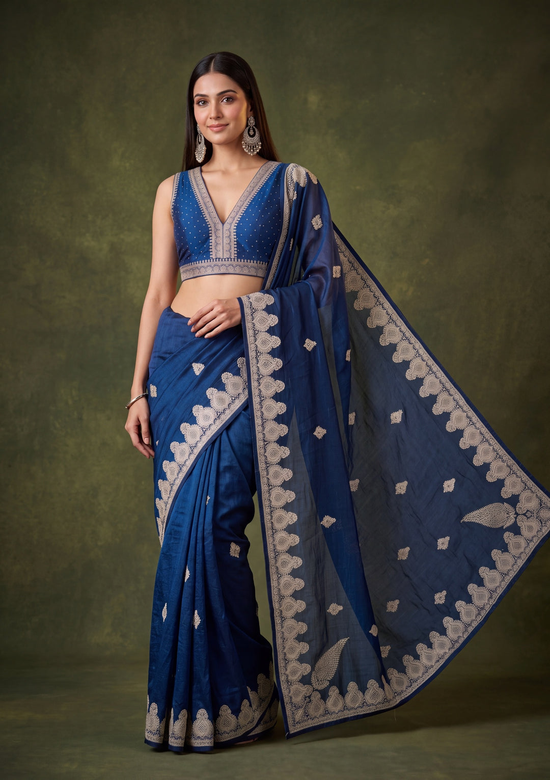 Peacock Blue Soft Raw Silk Gold Zariwork Saree With Matching Blouse Piece