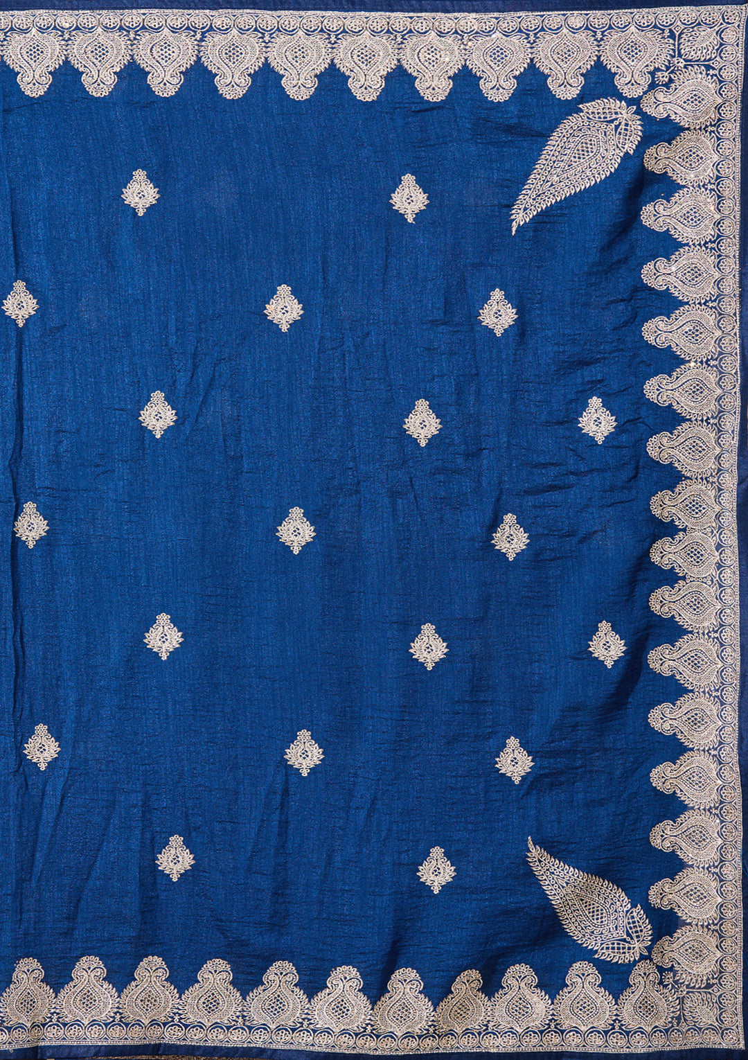 Peacock Blue Soft Raw Silk Gold Zariwork Saree With Matching Blouse Piece