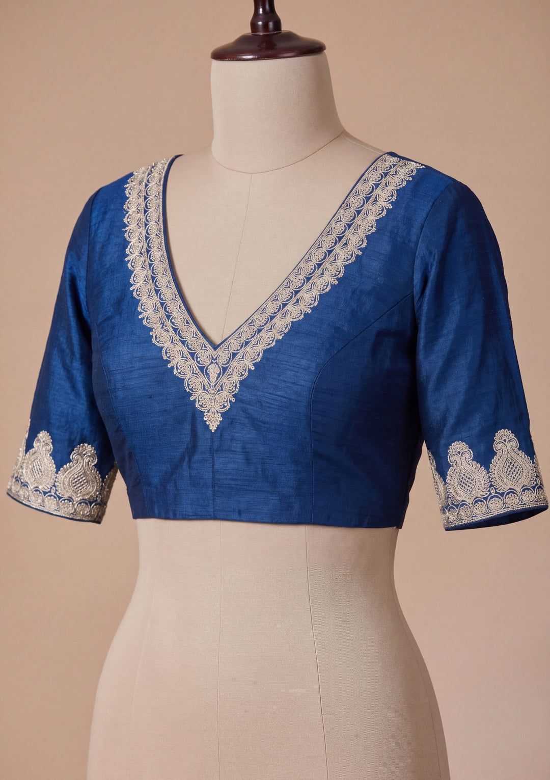 Peacock Blue Soft Raw Silk Gold Zariwork Saree With Matching Blouse Piece