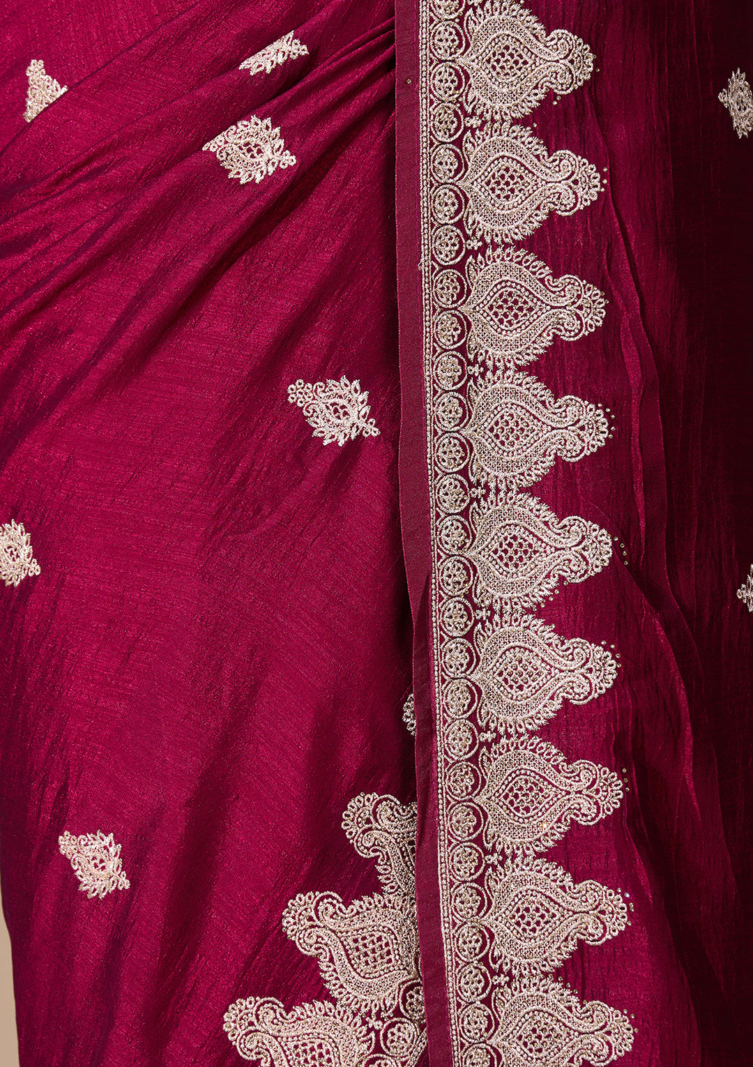 Wine Soft Raw Silk Gold Zariwork Saree With Matching Blouse Piece