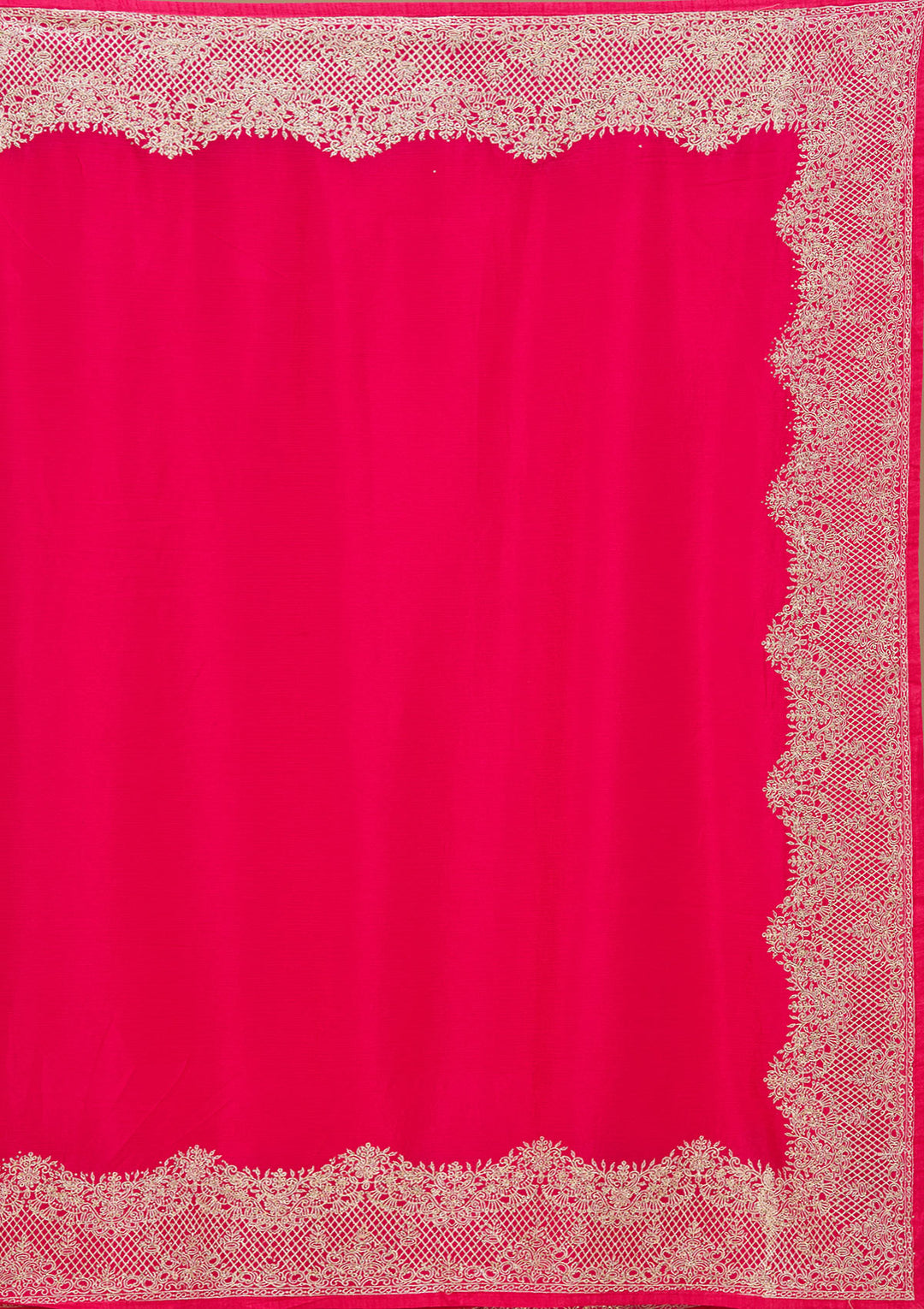 Pink Chinon Gold Zariwork Saree With Matching Blouse Piece