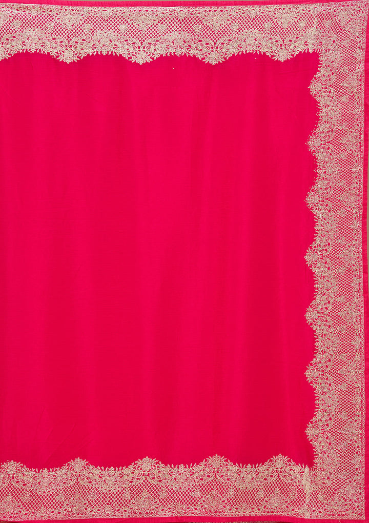 Pink Chinon Gold Zariwork Saree With Matching Blouse Piece