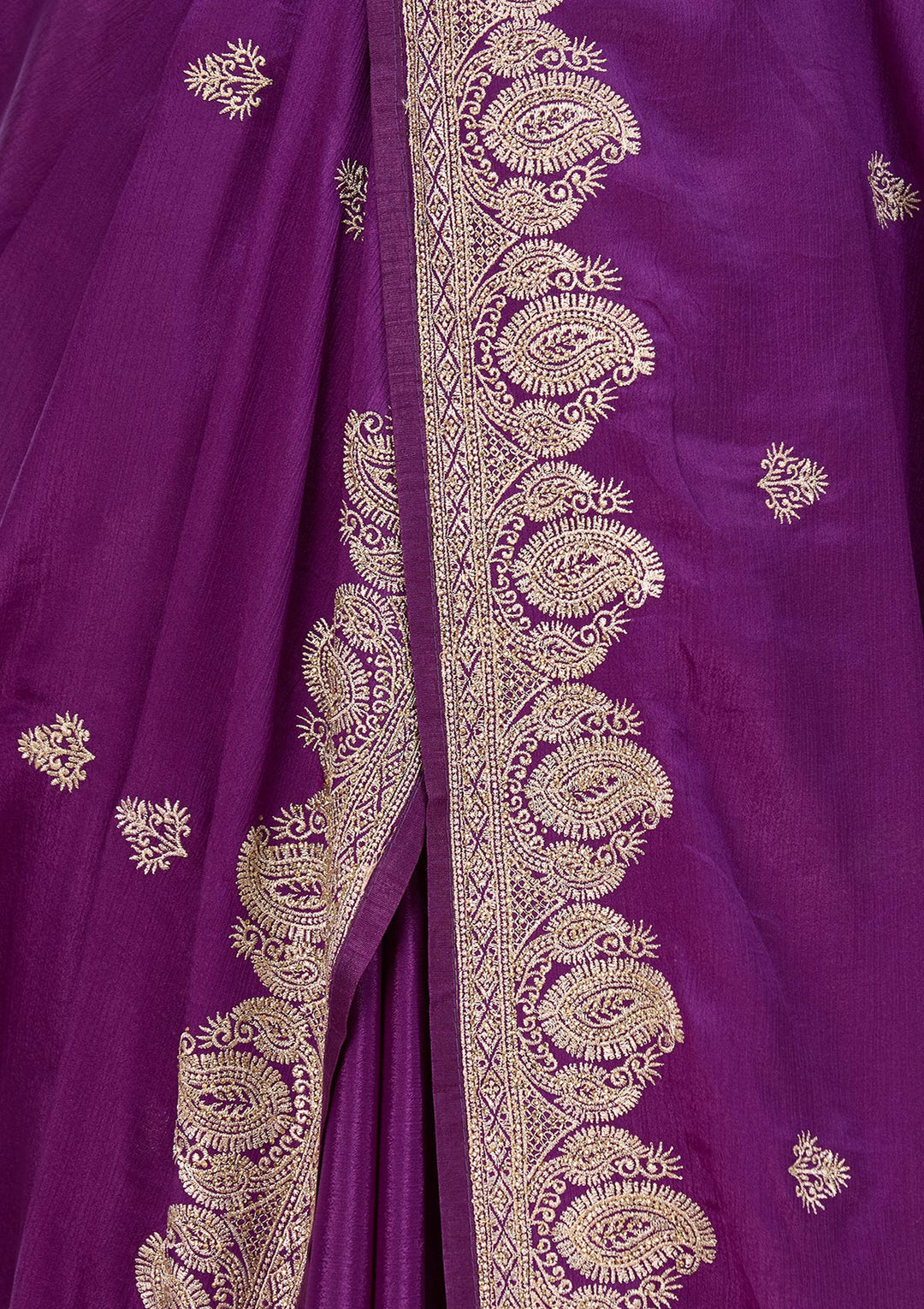 Purple Chinon Gold Zariwork Saree With Matching Blouse Piece