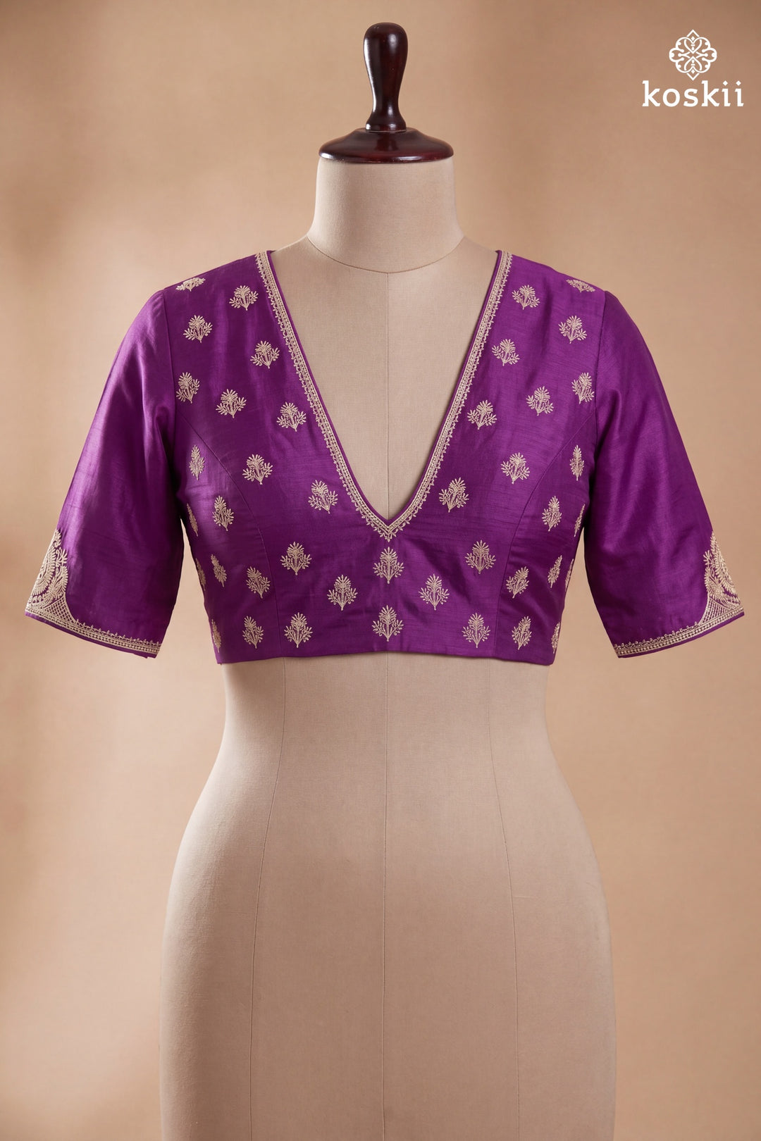 Purple Chinon Gold Zariwork Saree With Matching Blouse Piece