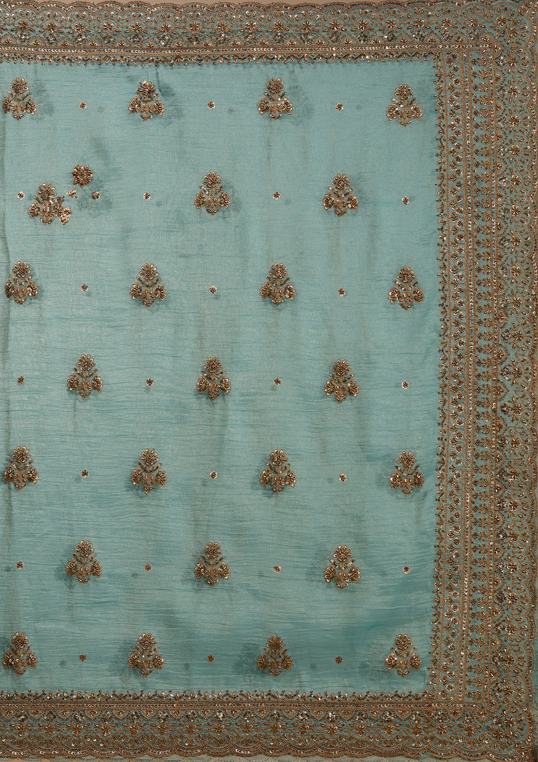 Blue Tissue Cording Saree With Matching Blouse Piece