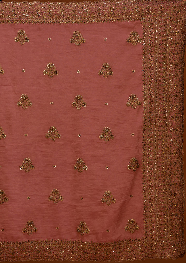 Onion Pink Tissue Cording Saree With Matching Blouse Piece