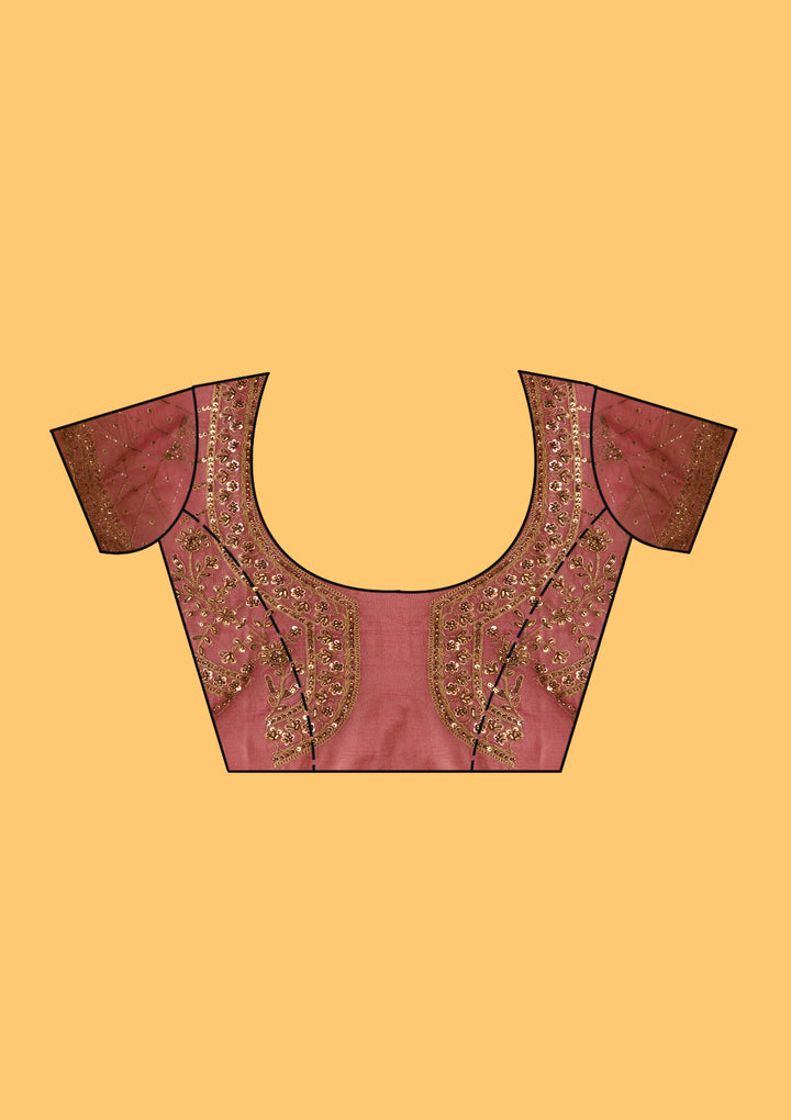Onion Pink Tissue Cording Saree With Matching Blouse Piece
