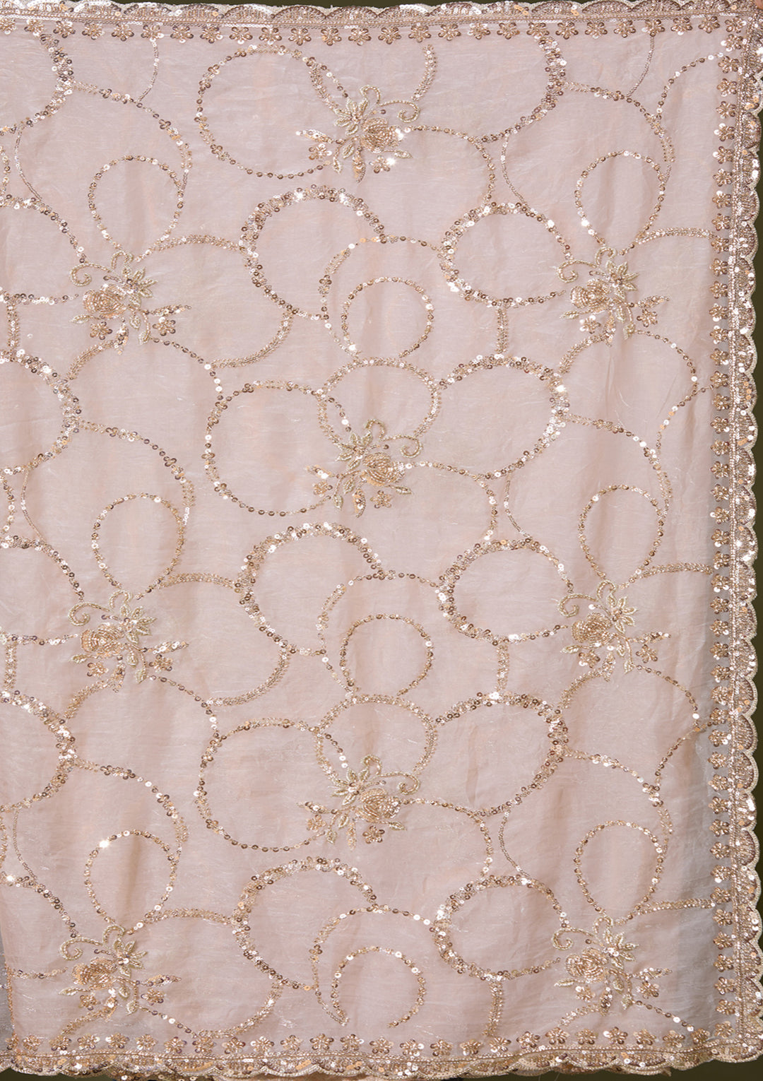 Beige Tissue Cutdana Saree With Matching Blouse Piece