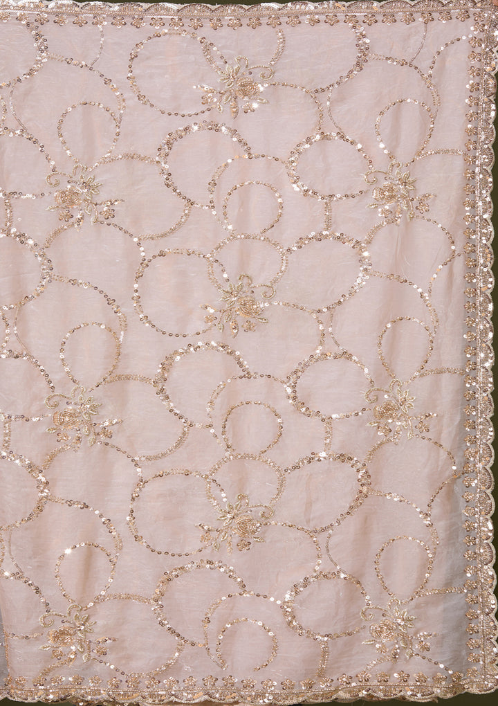 Beige Tissue Cutdana Saree With Matching Blouse Piece