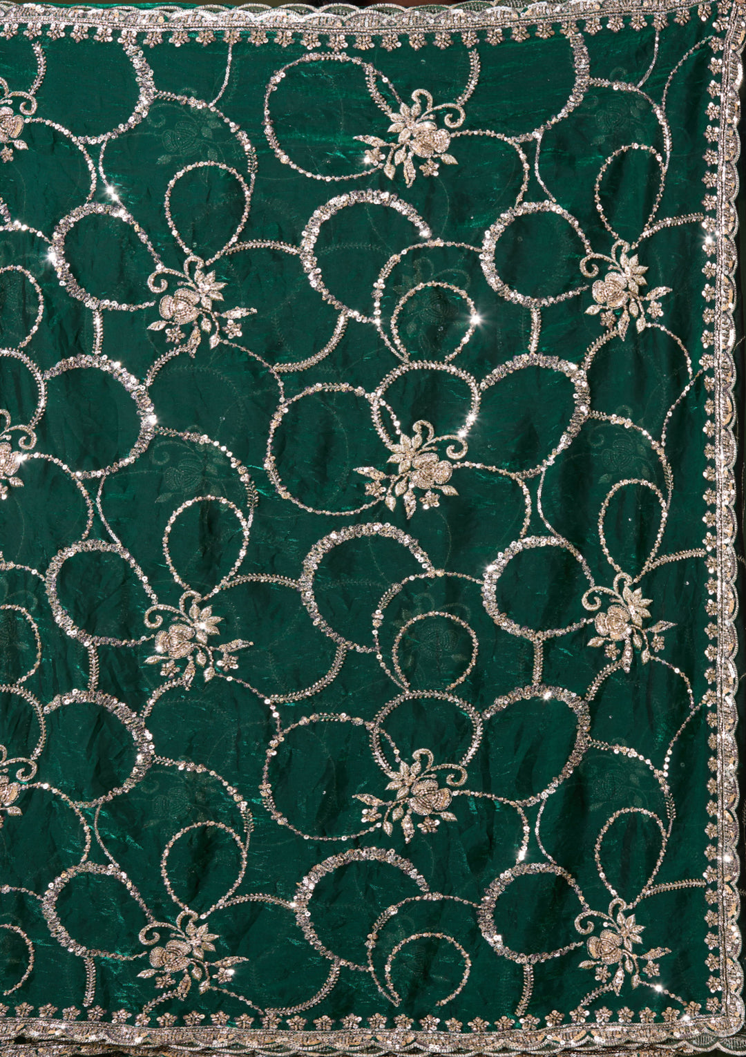 Bottle Green Tissue Cutdana Saree With Matching Blouse Piece