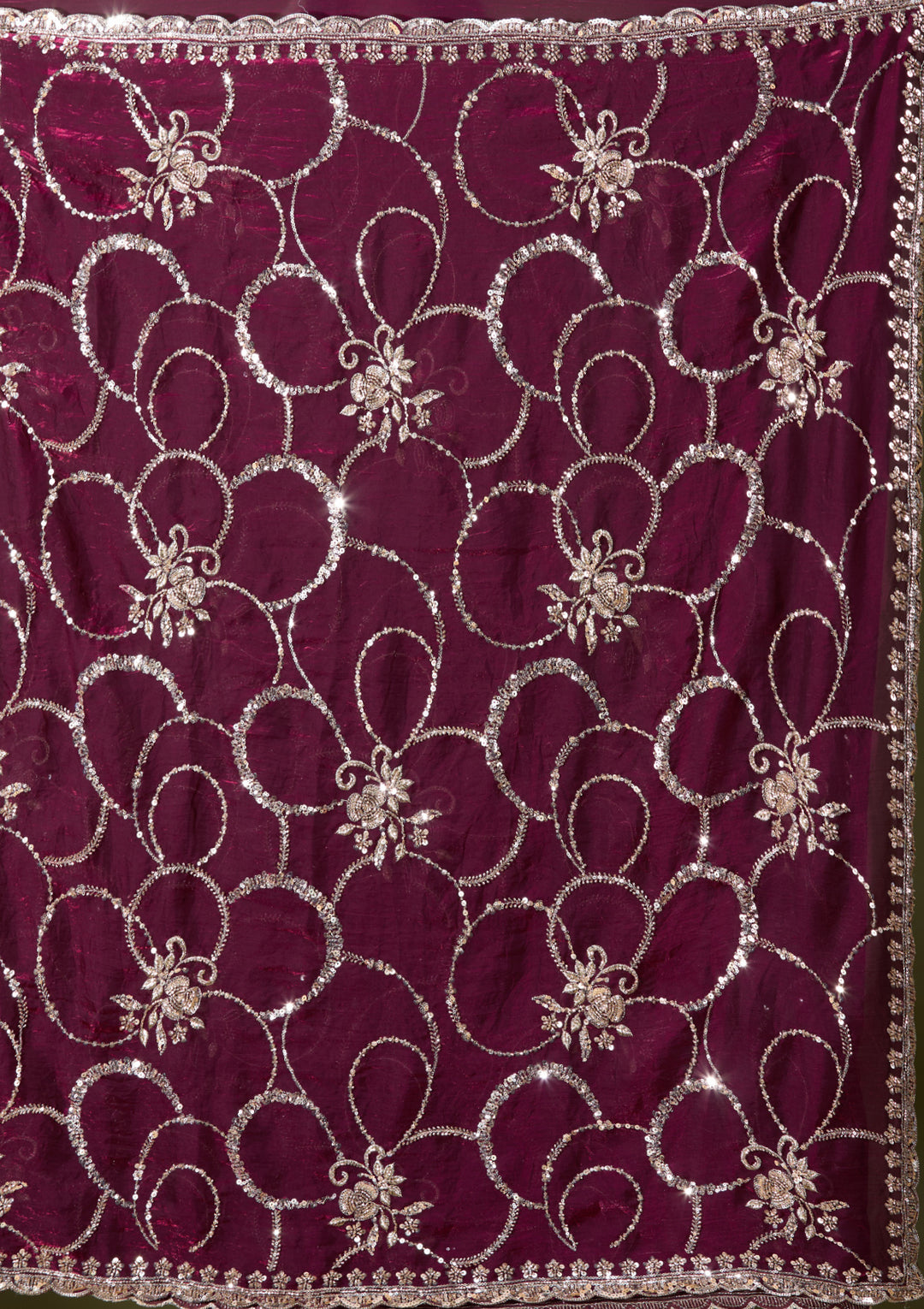 Wine Tissue Cutdana Saree With Matching Blouse Piece