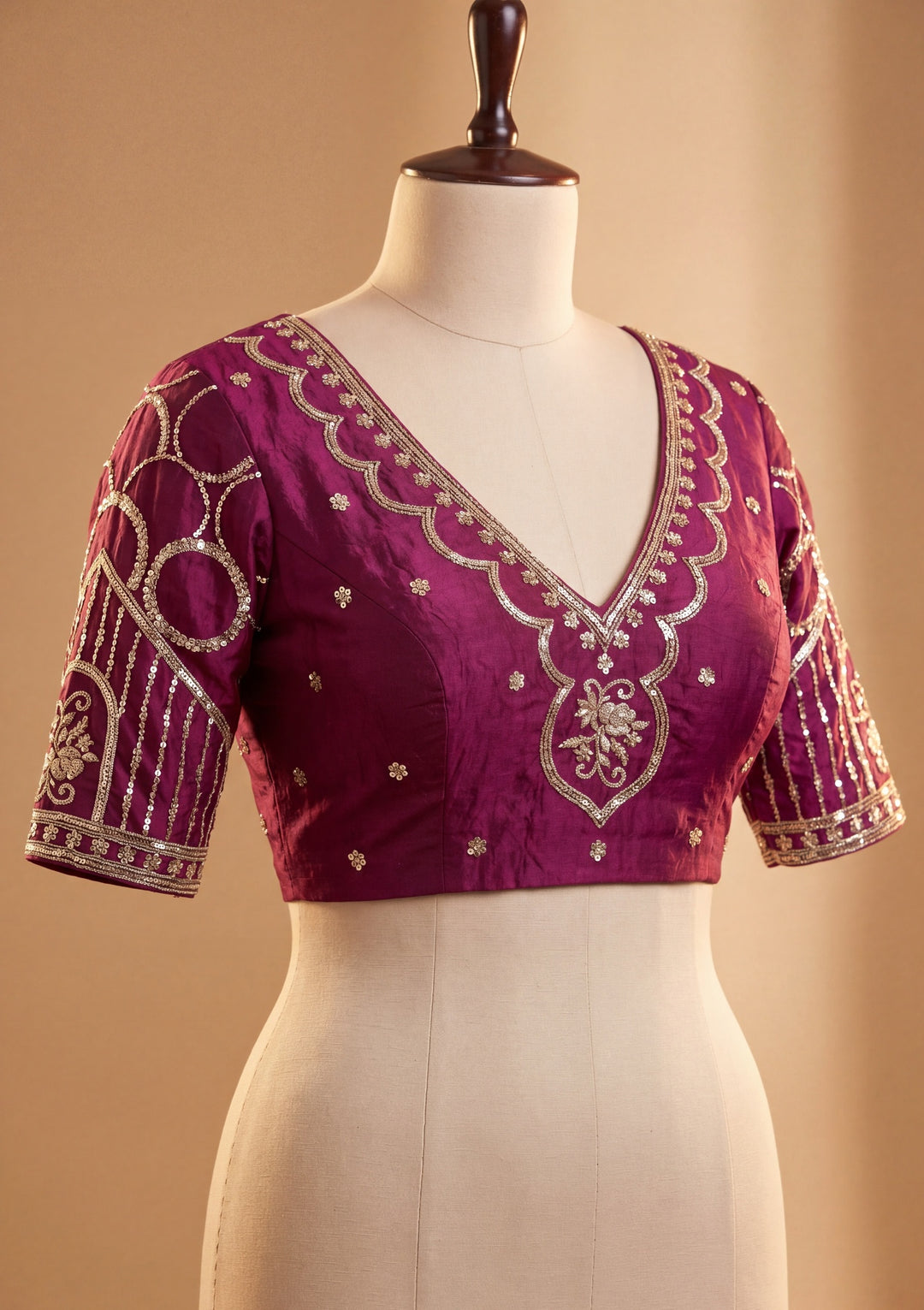 Wine Tissue Cutdana Saree With Matching Blouse Piece