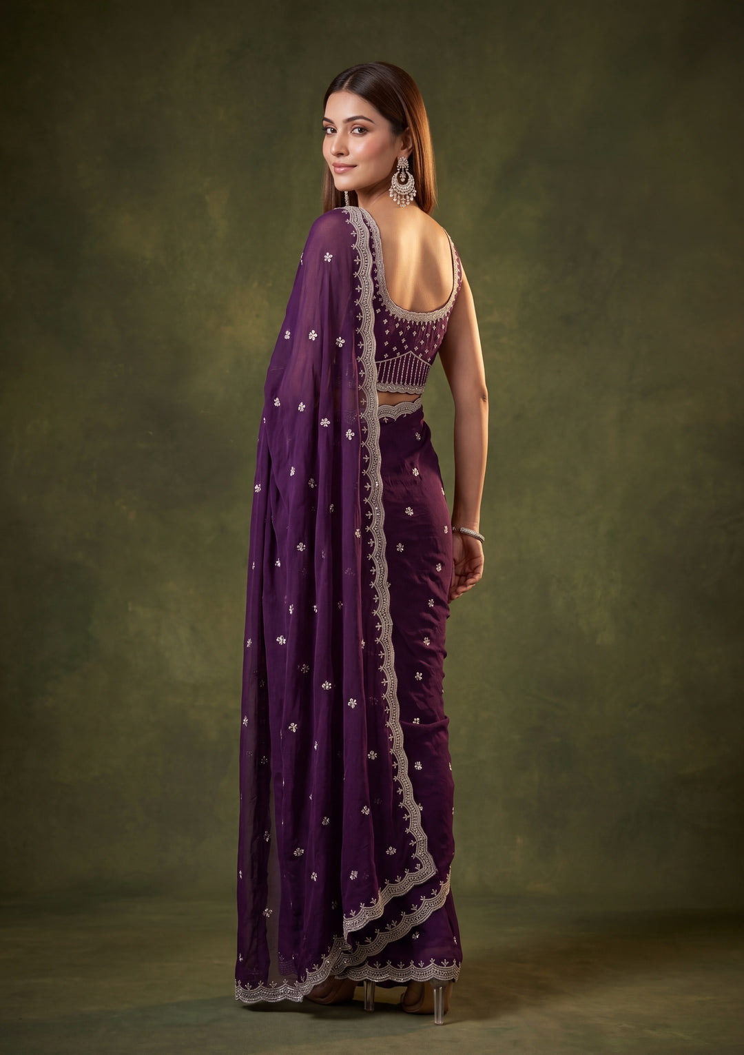 Purple Tissue Cutdana Saree With Matching Blouse Piece