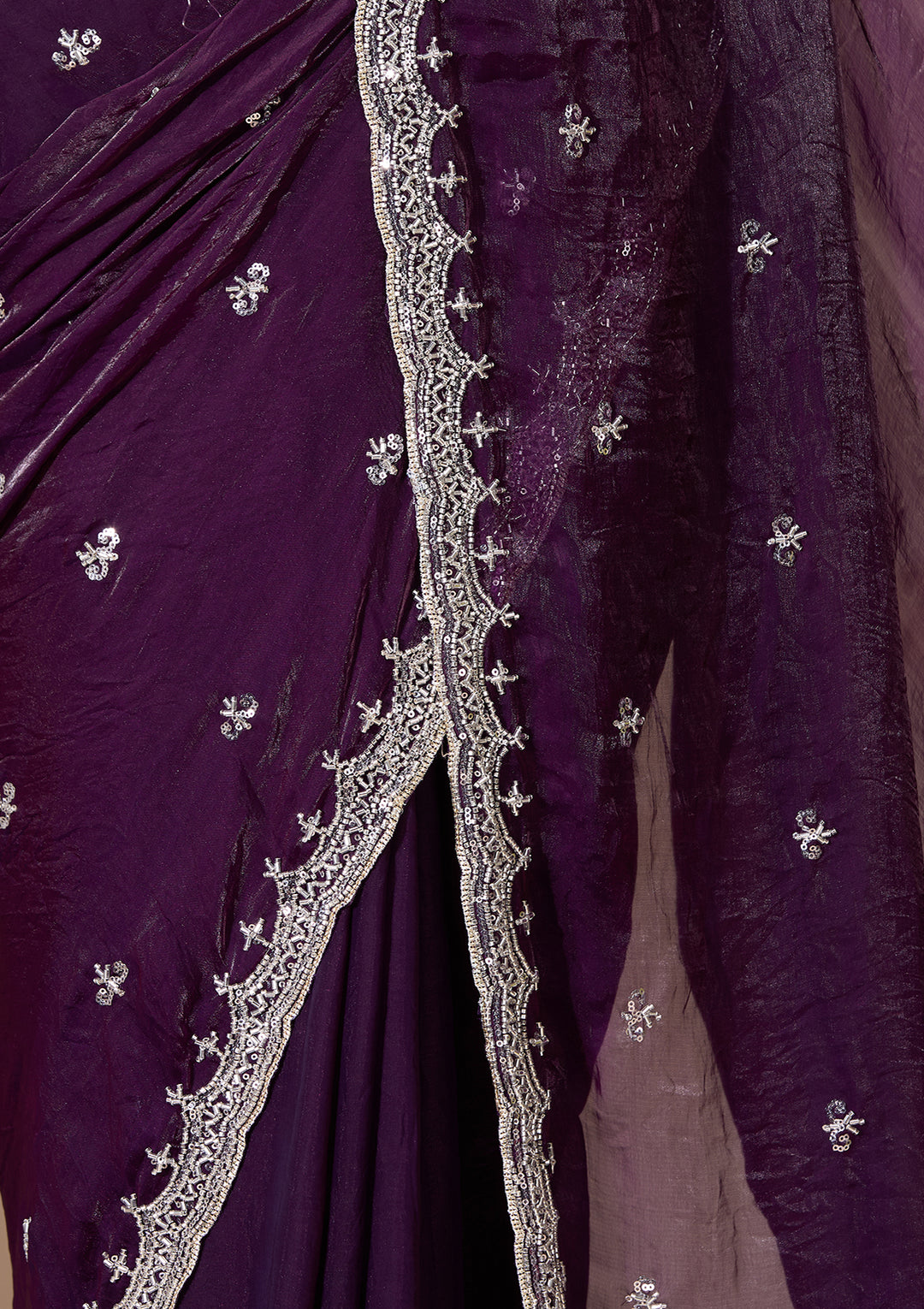 Purple Tissue Cutdana Saree With Matching Blouse Piece