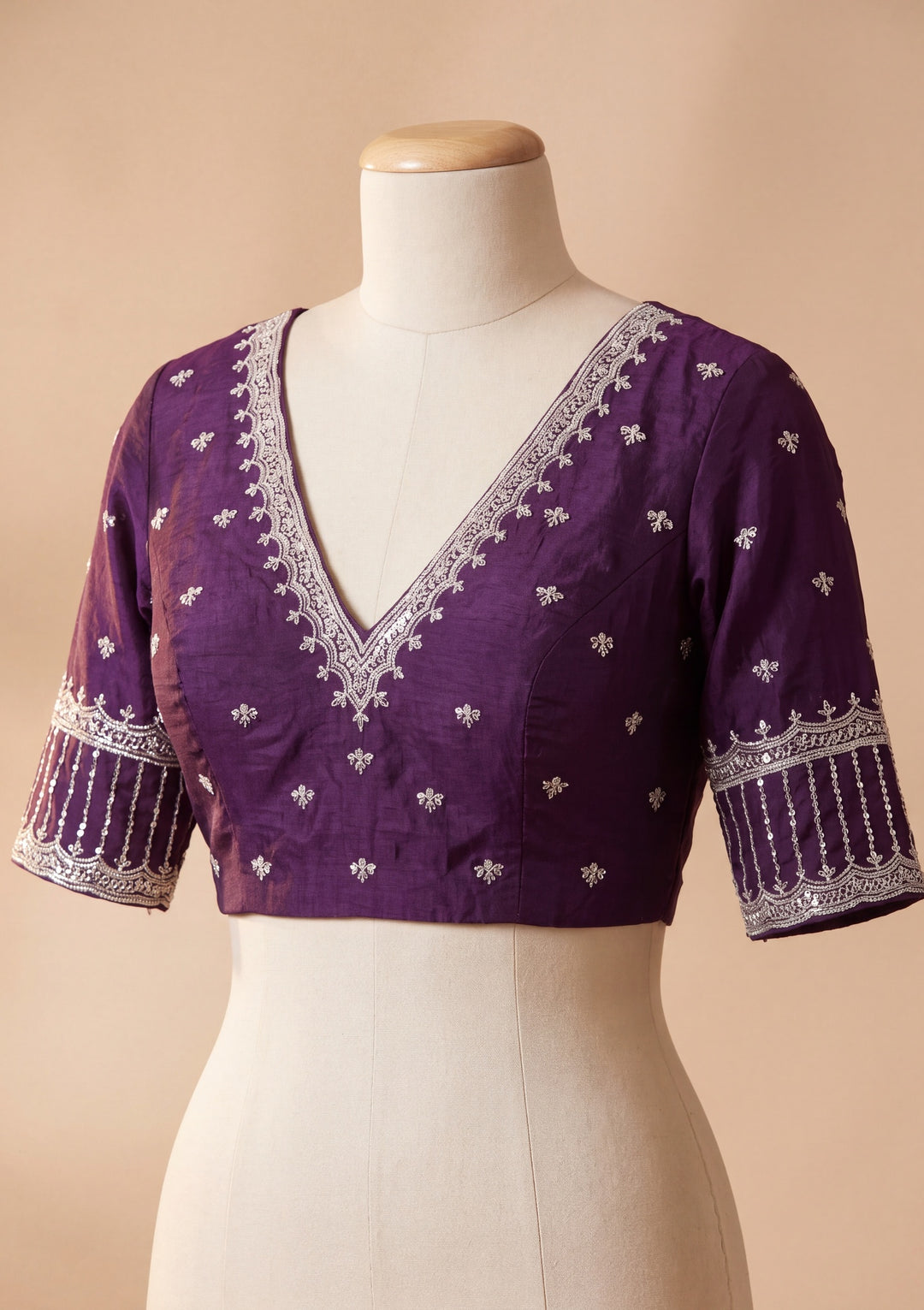 Purple Tissue Cutdana Saree With Matching Blouse Piece
