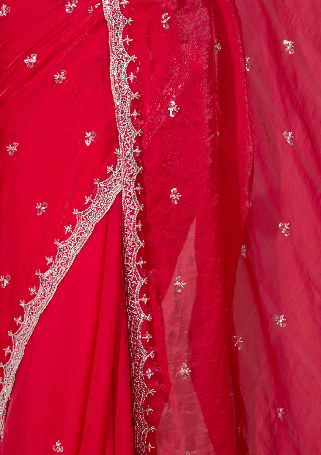 Red Tissue Cutdana Saree With Matching Blouse Piece