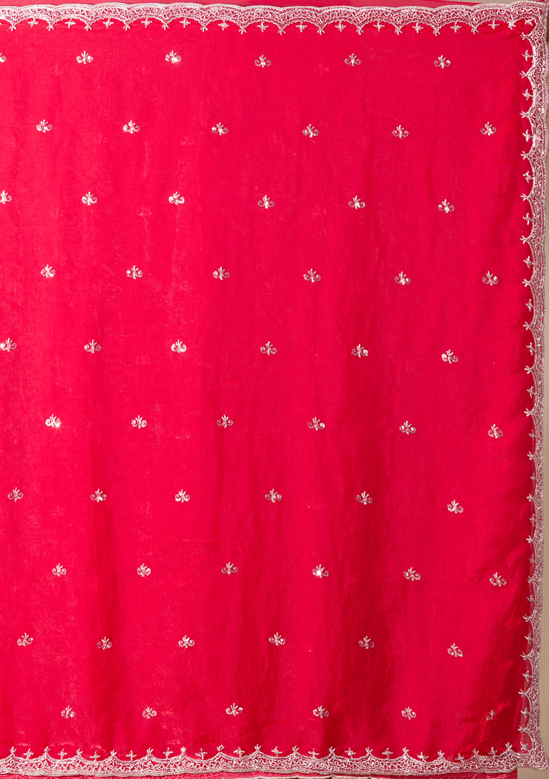 Red Tissue Cutdana Saree With Matching Blouse Piece