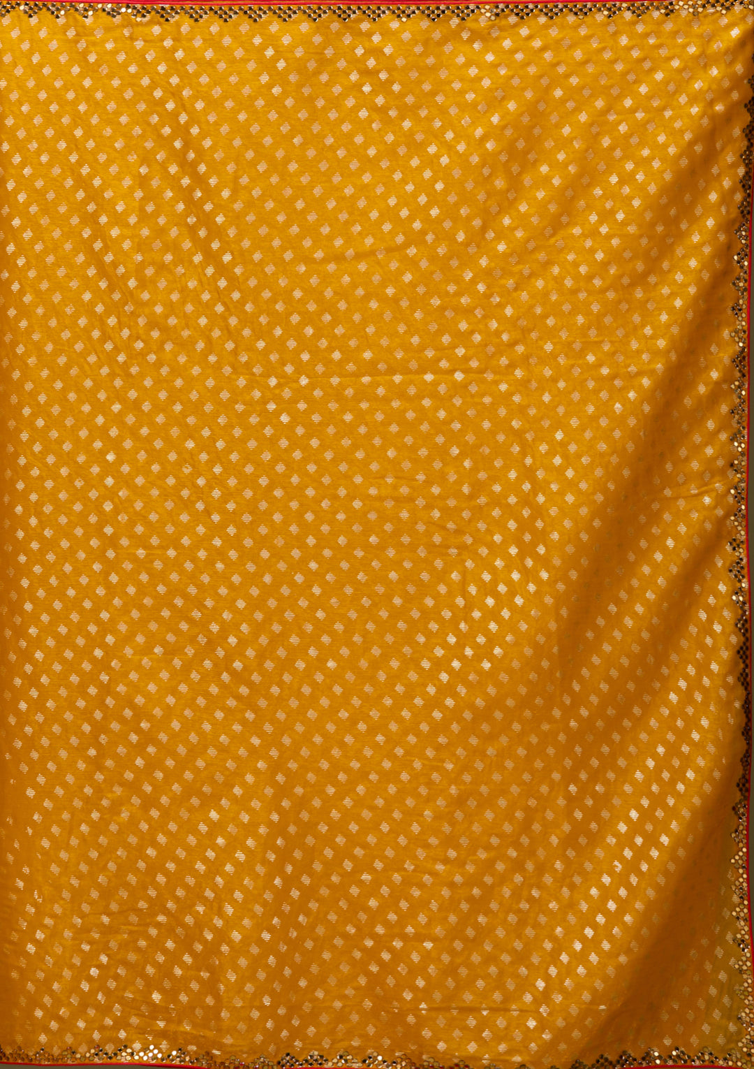 Mustard Yellow Chanderi Mirrorwork Saree With Matching Blouse Piece