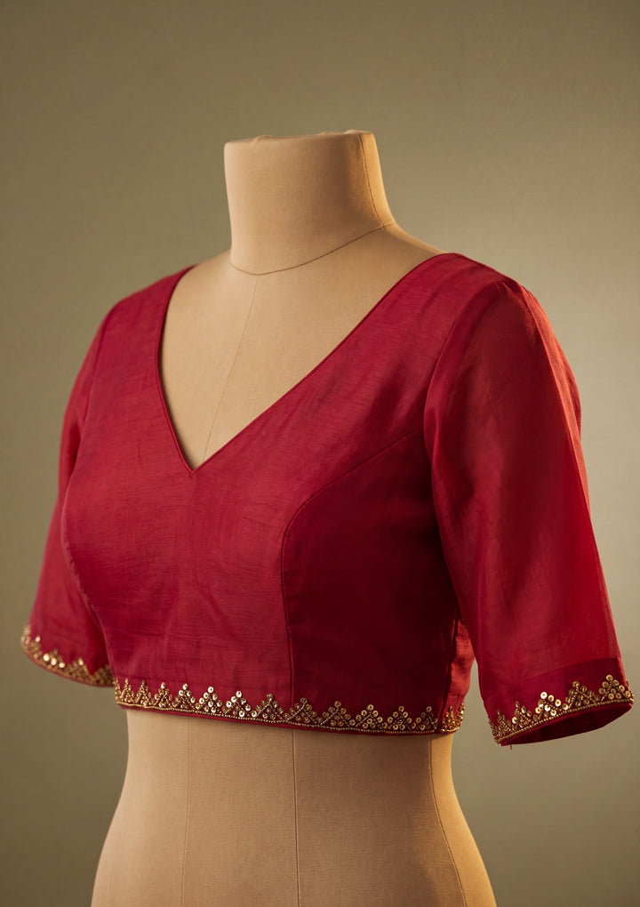 Mustard Yellow Chanderi Mirrorwork Saree With Matching Blouse Piece
