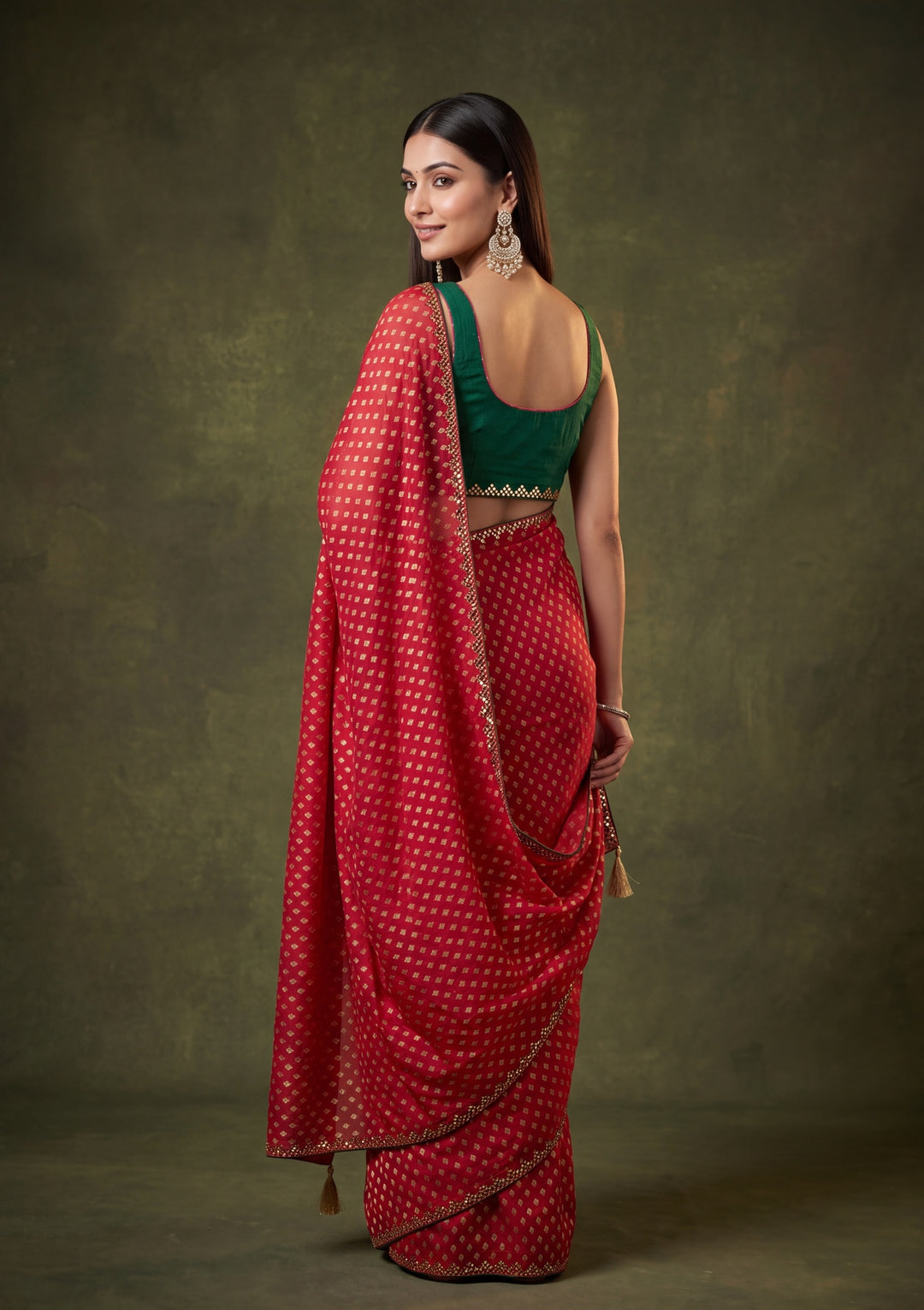 Rani Pink Chanderi Mirrorwork Saree With Matching Blouse Piece