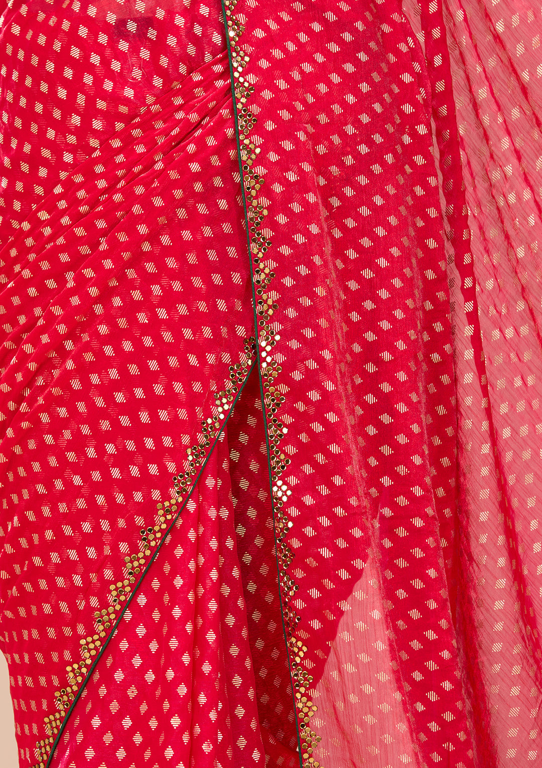 Rani Pink Chanderi Mirrorwork Saree With Matching Blouse Piece