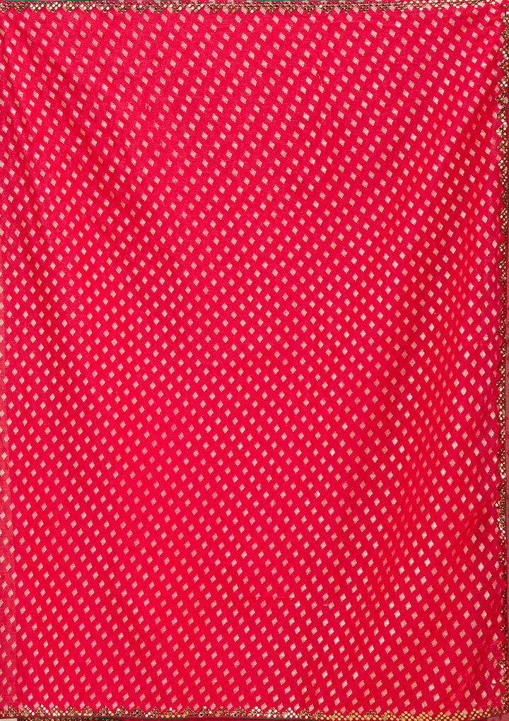 Rani Pink Chanderi Mirrorwork Saree With Matching Blouse Piece