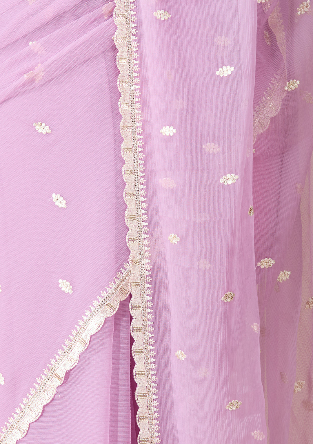 Lavender Chiffon Threadwork Saree With Matching Blouse Piece