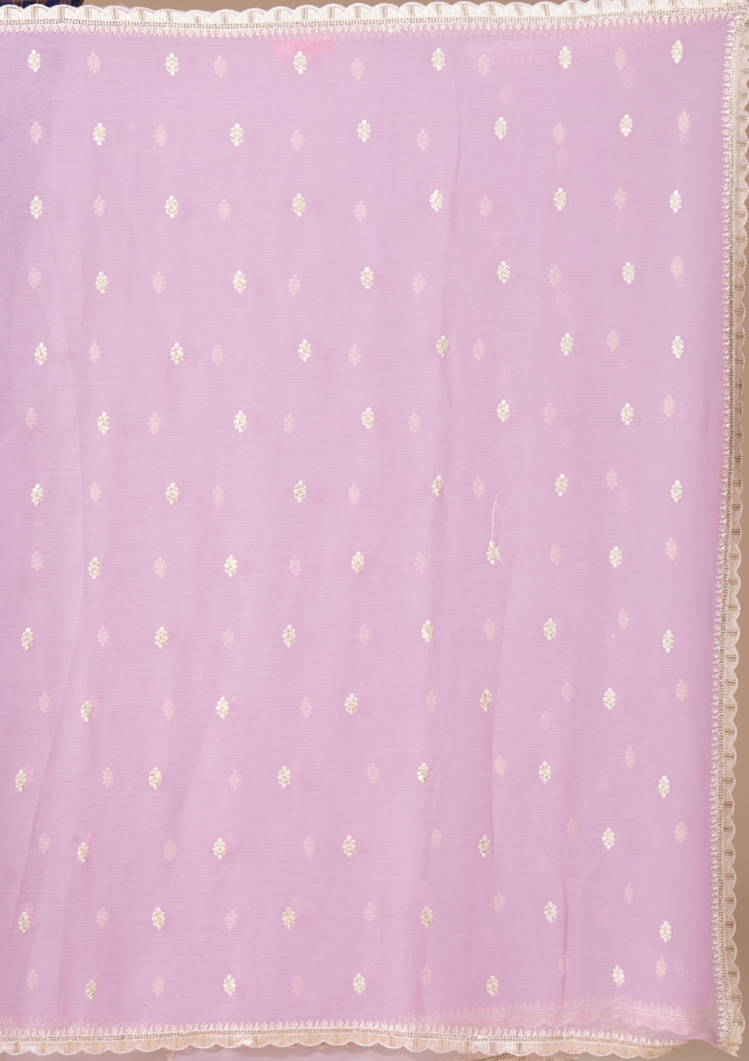 Lavender Chiffon Threadwork Saree With Matching Blouse Piece