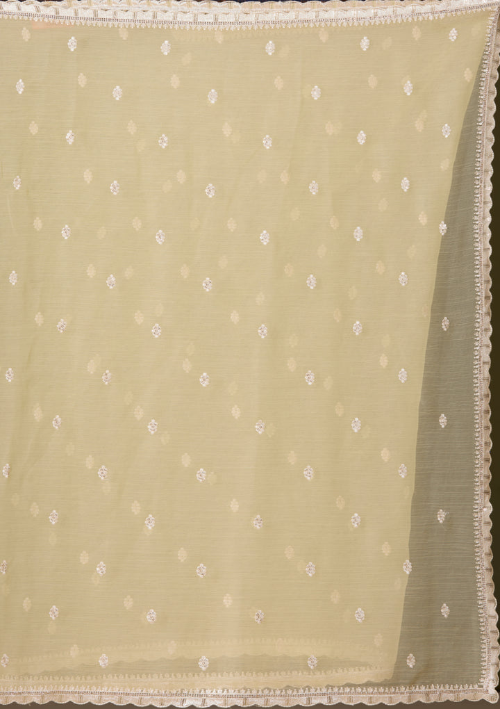Yellow Chiffon Threadwork Saree With Matching Blouse Piece