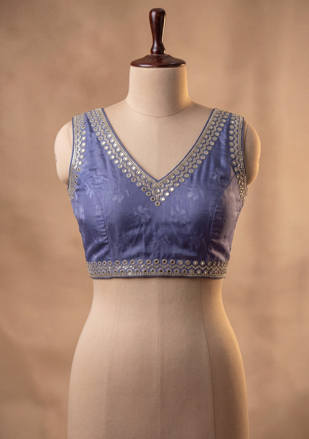 Peacock Blue Satin Mirrorwork Saree With Matching Blouse Piece