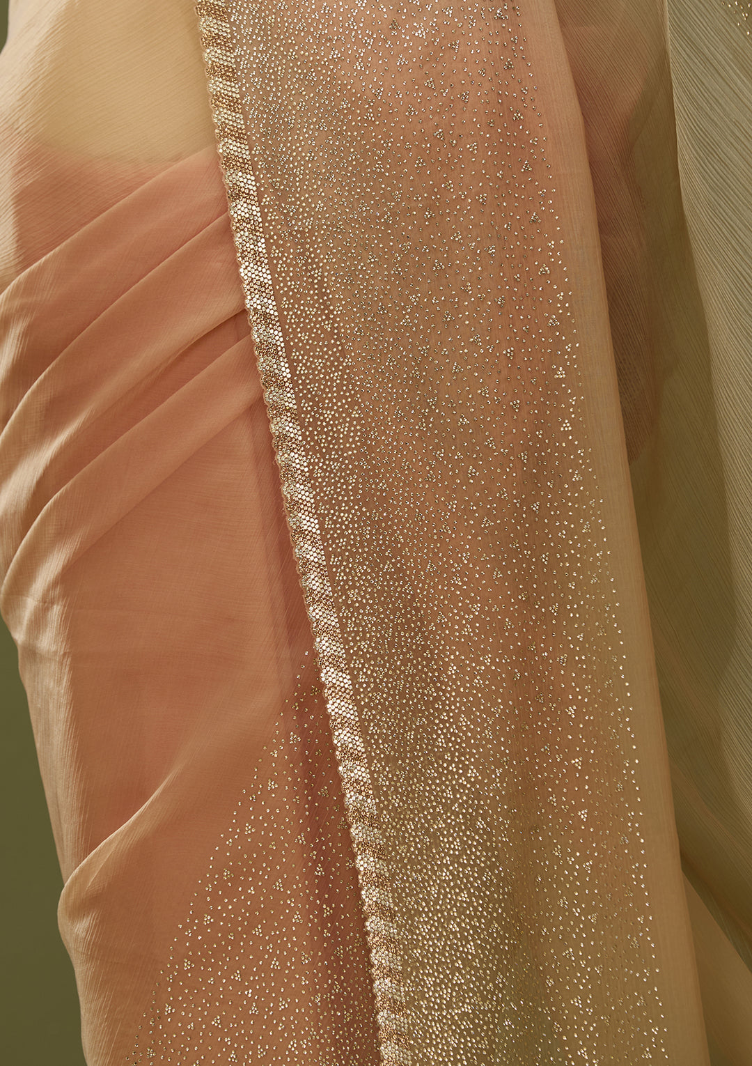 Beige Chiffon Gold Stonework Saree With Matching Blouse Piece
