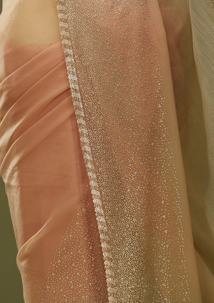 Beige Chiffon Gold Stonework Saree With Matching Blouse Piece