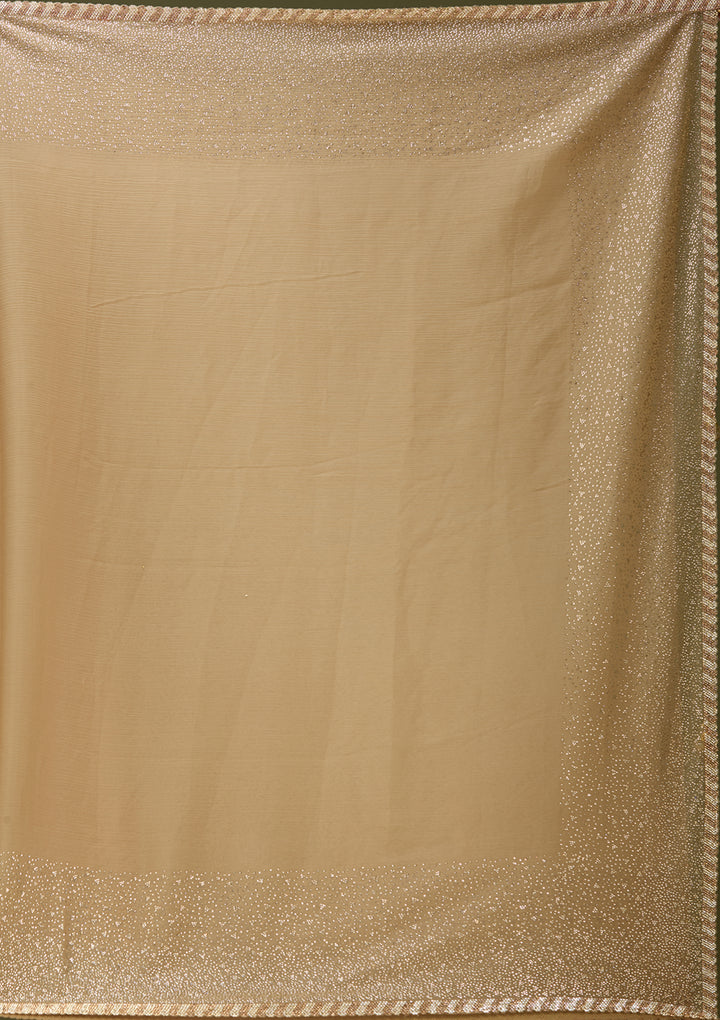 Beige Chiffon Gold Stonework Saree With Matching Blouse Piece
