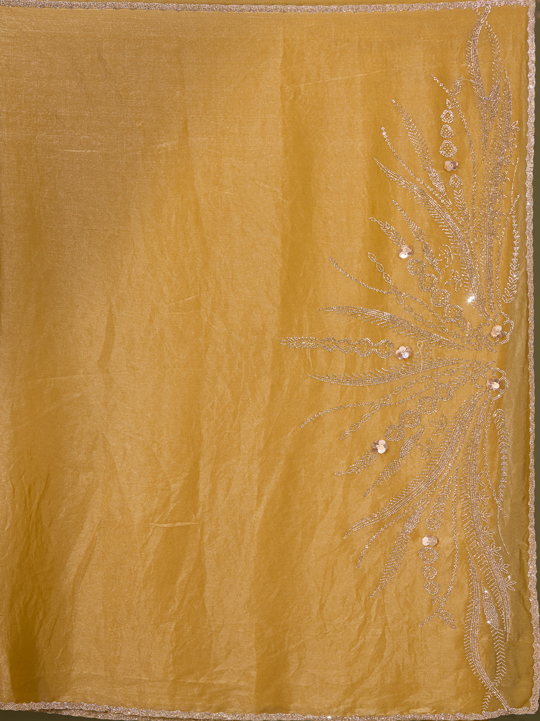 Gold Satin Gold Stonework Saree With Matching Blouse Piece