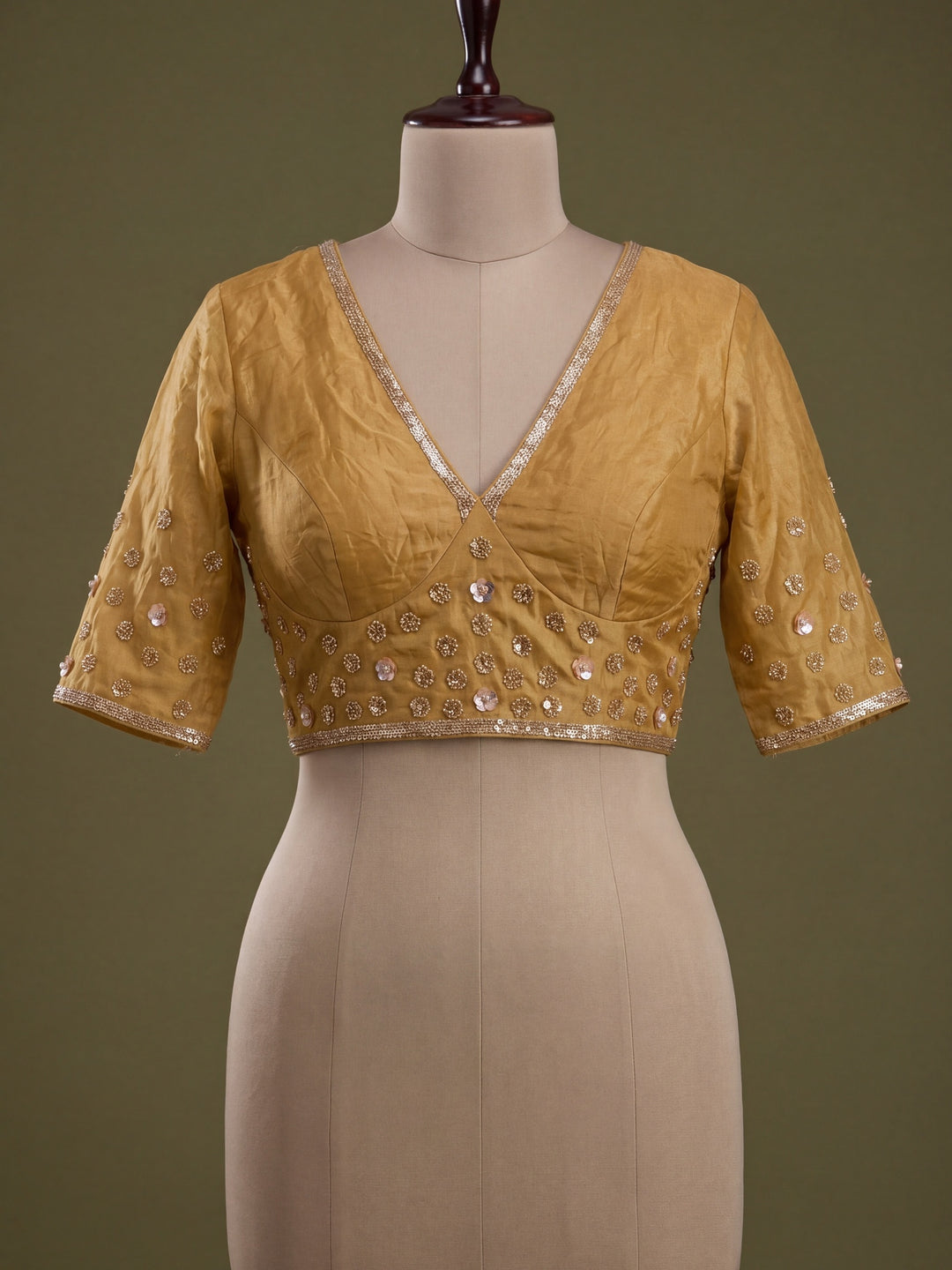 Gold Satin Gold Stonework Saree With Matching Blouse Piece