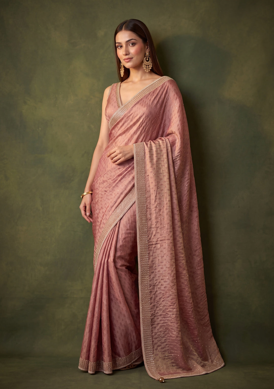 Mauve Tissue Gold Stonework Saree With Matching Blouse Piece