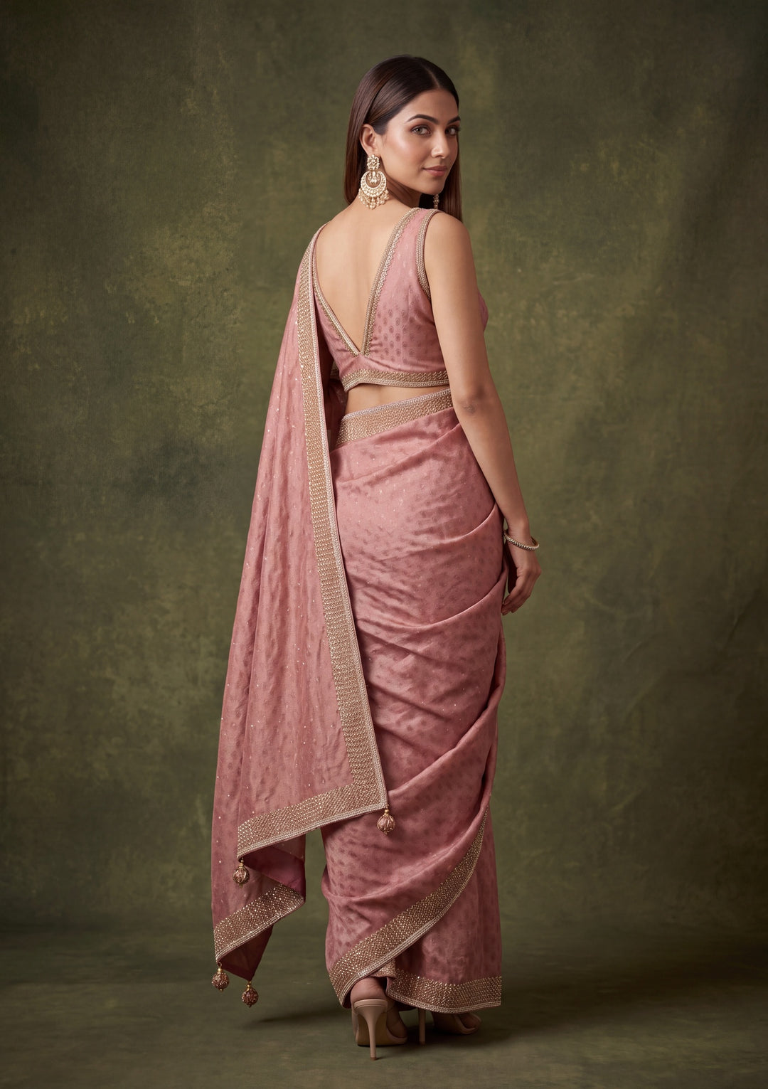 Mauve Tissue Gold Stonework Saree With Matching Blouse Piece