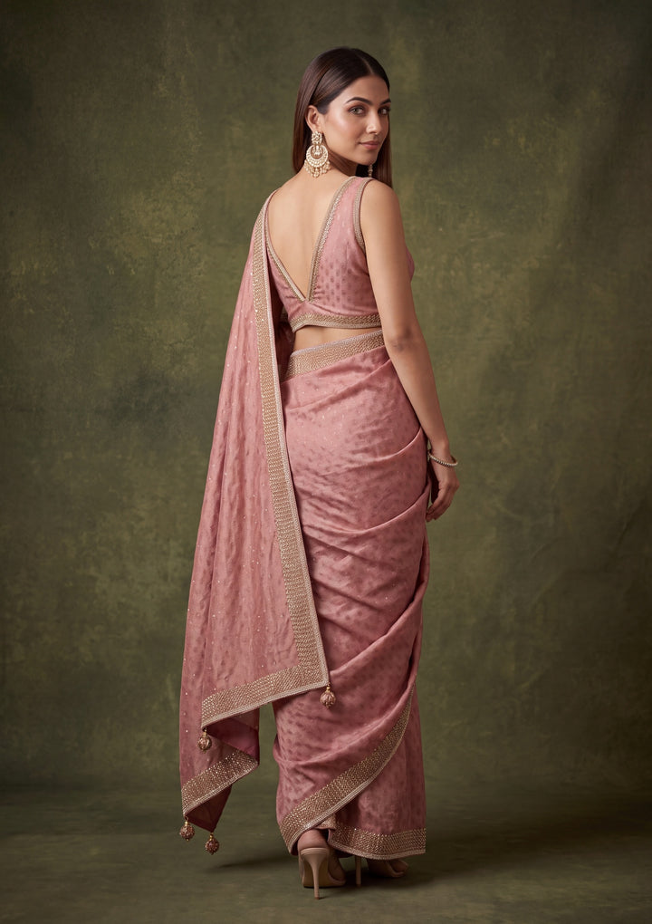 Mauve Tissue Gold Stonework Saree With Matching Blouse Piece