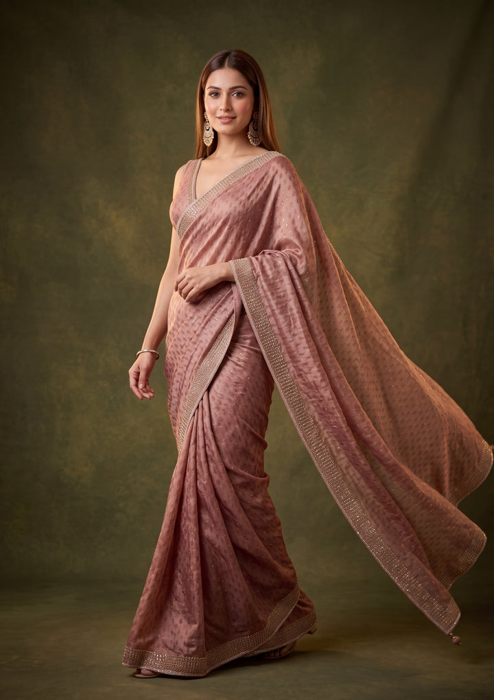 Mauve Tissue Gold Stonework Saree With Matching Blouse Piece