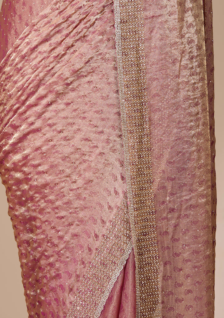 Mauve Tissue Gold Stonework Saree With Matching Blouse Piece