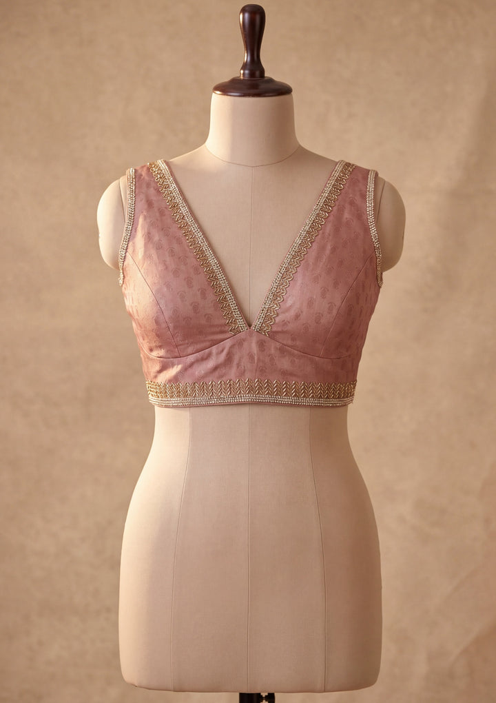 Mauve Tissue Gold Stonework Saree With Matching Blouse Piece