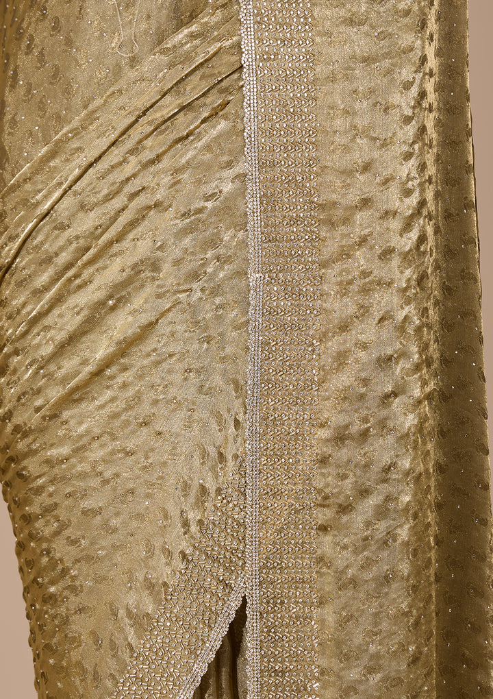 Mehendi Green Tissue Gold Stonework Saree With Matching Blouse Piece
