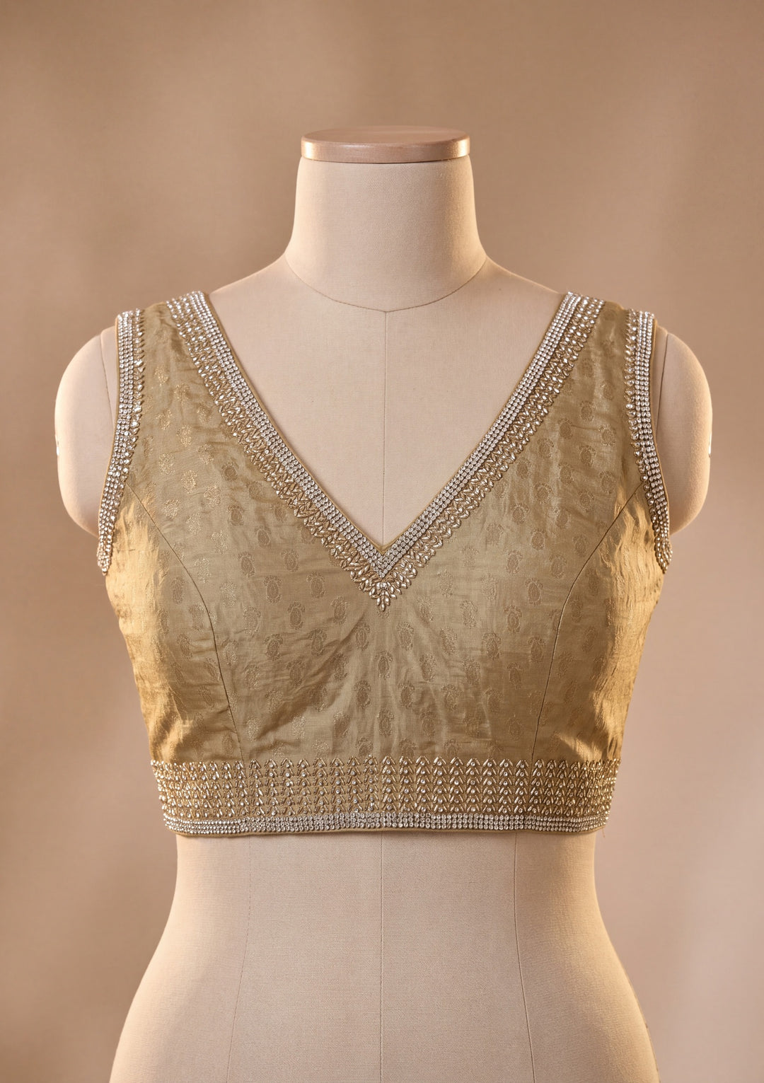 Mehendi Green Tissue Gold Stonework Saree With Matching Blouse Piece
